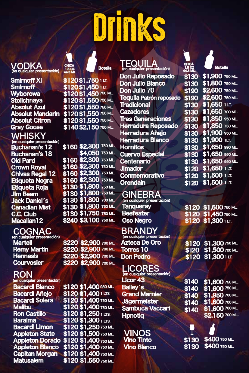 2023 drink menu at Joe's Oyster Bar